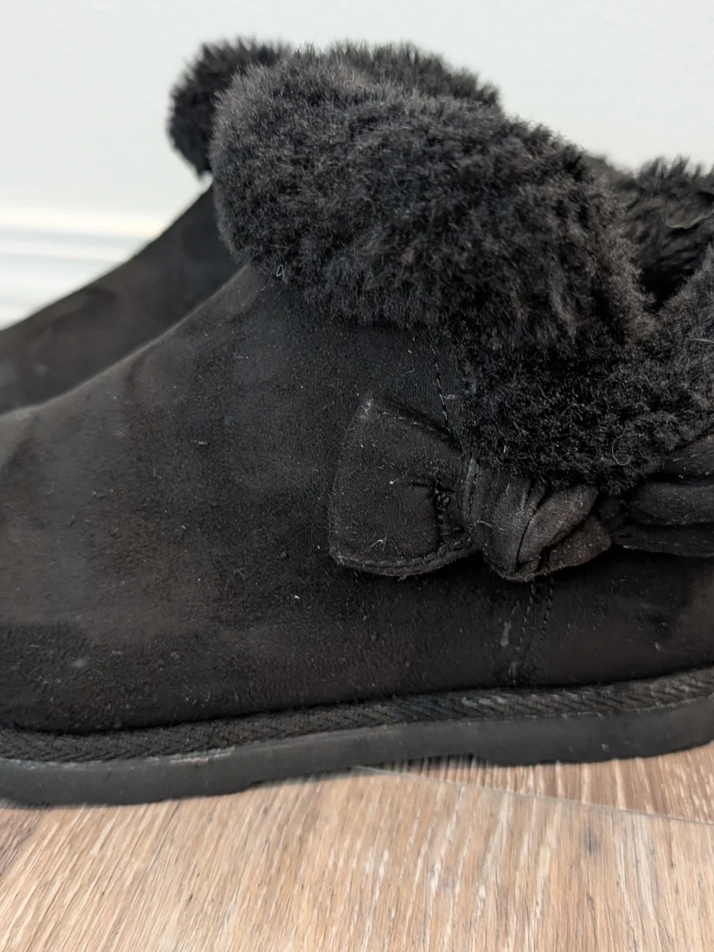 Kids Black Faux-Suede Fur Lined Ankle Boots